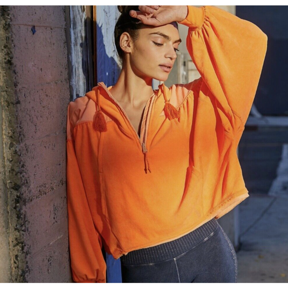 Free People Movement Let It Go Sweatshirt Hood Orange Womens Size M